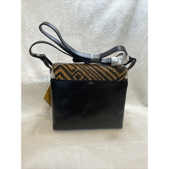 Patricia Nash Leather Leandra Flap Natural and Black Crossbody Handbag Purse - Picture 6 of 12